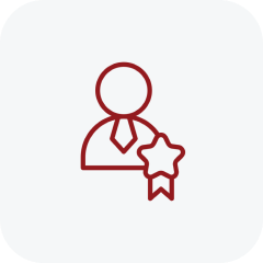 Red line icon of a person holding a star, representing a customer service award